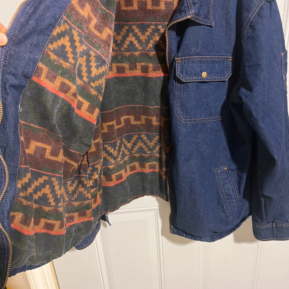 Duke Haband Jacket Mens XXL Southwestern Denim Trucker Grunge Retro Y2K Lined - Image 2 of 4