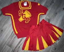 Vintage 70  s Lot Cheerleading Uniform Sweater Pleated Skirt Blue Yellow Varsity