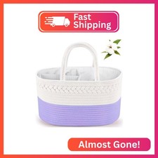 ABenkle Diaper Caddy Organizer, Boho Rustic Cotton Rope Nursery Baby Basket, Cha