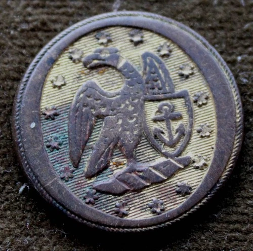 Pre-Civil War Flat 1 Piece Navy Button Circa 1808-1821 TREBLE GILT