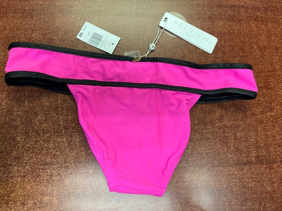 Nuevo con etiquetas Parte inferior de bikini Pilyq Neo Block Piped Banned L rosa NEB-201F 116077 Foto 4 de 4