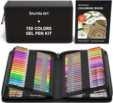 Shuttle Art Gel Pens, 130 Colors Gel Pen with 1 Coloring Book in Travel Case for