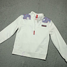 Vineyard Vines 1/4 Zip Pullover Sweatshirt Girls S 7 8 White Stars  Whale