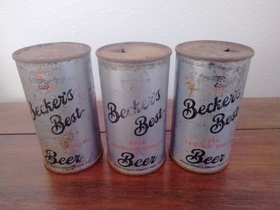 Beckers OI Flat Top Beer Cans X3 1930s Irtp 