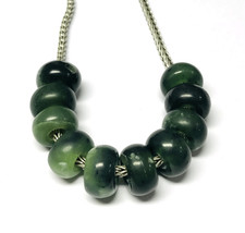 10 Pcs. Natural Green Serpentine Gemstone Large Hole Big Hole Beads 14x8mm Beads