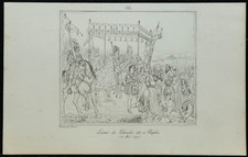 1845 - Bocchetta Charles VIII a Napoli - Incisione Antica - Guerre Italia
