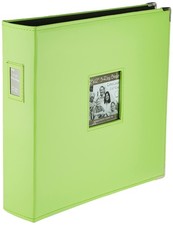 T-12JF/C Jumbo 3-Ring Sewn Leatherette Frame Cover Memory Book Binder, Lime G...