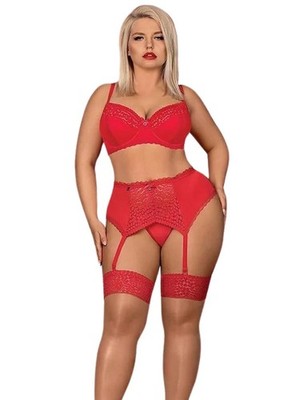 Obsessive Jolierose Dreiteiliges Set Damen Sexy Rot Spitze Dessous Set