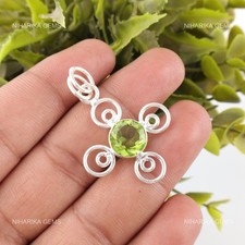 Round Natural Peridot 925 Sterling Silver August Birth New Engagement Pendant