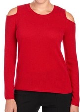 Peck & Peck Womans Large Red 100% Cashmere Cold Shoulder Long Sleeve Sweater NWT