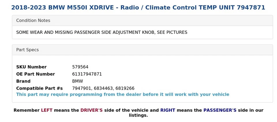 BMW M550I XDRIVE 2018-2023 - Unidad de temperatura de radio/control climático 7947871 Foto 4 de 4