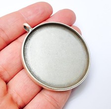 Large Pendant Blank Resin Bezel Silver Plated Epoxy Dry Flower Frame 50mm G37305