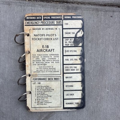 Navair 01-85SAA-1B NATOPS Pilots Pocket Check List E-1B AirCraft