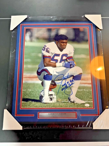 Lawrence Taylor Signed Framed 16x20 New York Giants JSA COA "BAD MF" Inscription