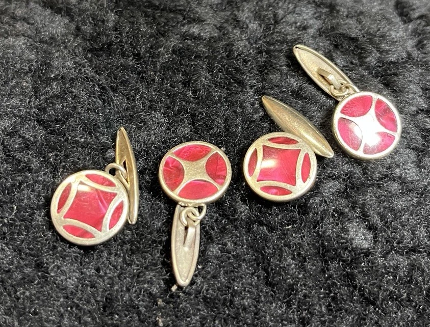 Vintage Lot 24 Tie Tack Pin Tack Cuff Links Gold Silver Tone Button Red Enamel - Image 4 of 4