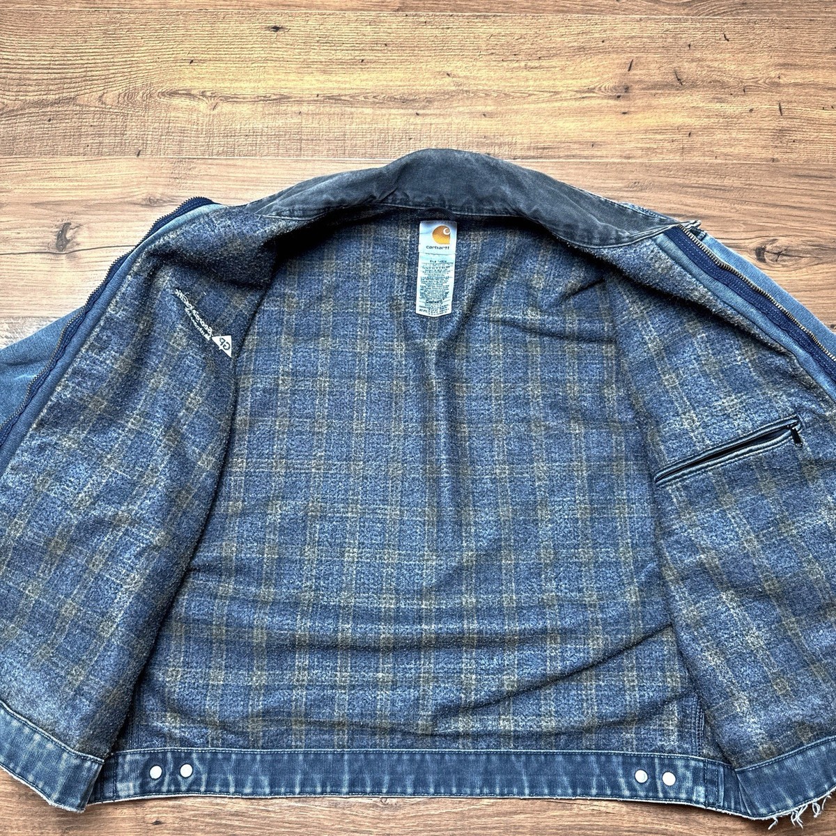 Vtg Carhartt Detroit Jacket XL J97 PTL Petrol Blue Gray Blanket