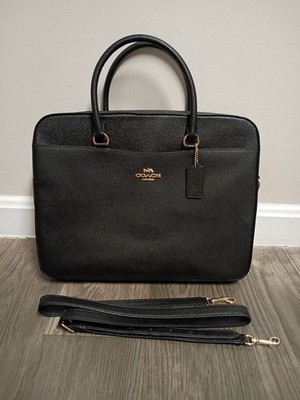 Coach Black Tote Office Business Work slim  Leather Messenger Laptop Bag F39022