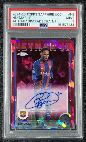 1/1 NEYMAR JR PSA 9 2024-25 TOPPS CHROME SAPPHIRE UCC AUTO PADPRADASCHA 1/1