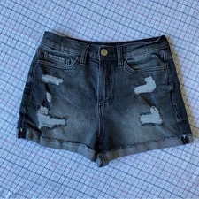 SO Good For Life Distressed High Rise Mom Denim Shorts Black Size 7/28W