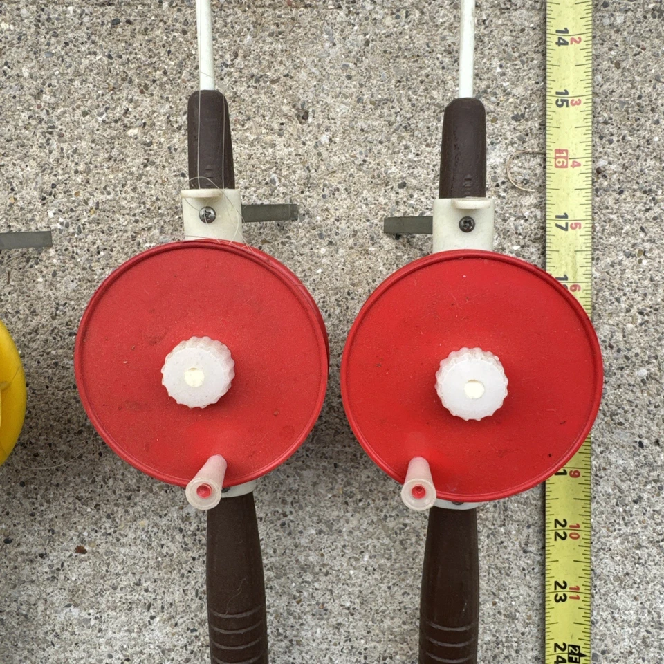 6 VTG Ice Rod/Reel Combo w/ Line, Stand, Made in USA, 4 Schooley, 2 Unbranded - Image 3 of 4