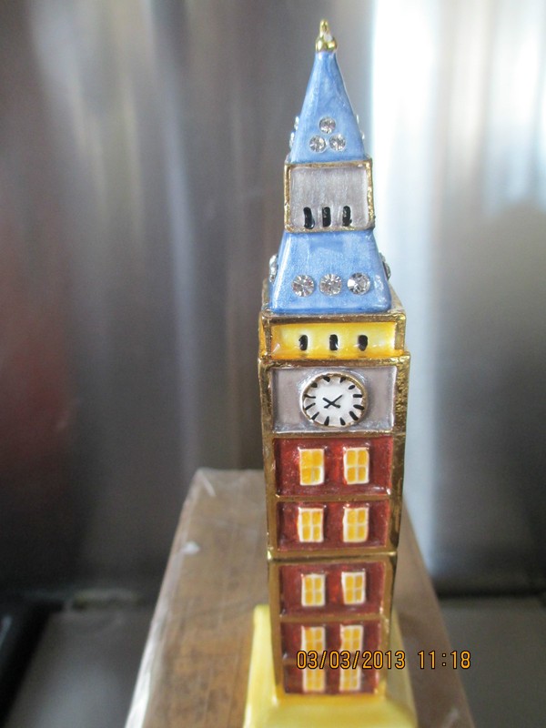 4132   BIG BEN TOWER  BEJEWELED ENAMEL TRINKET BOX  ENCRUSTED WITH  CRYSTALS  