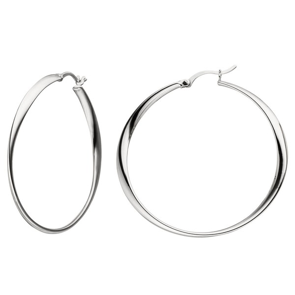 Paar Creolen 44,4Mm Klappcreolen, Rund, 925 Silber Rhodiniert Ohrschmuck, Damen-image