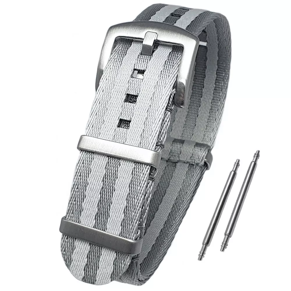 NATO Watch Strap Seat Belt Premium Nylon Grey Twin Stripe
