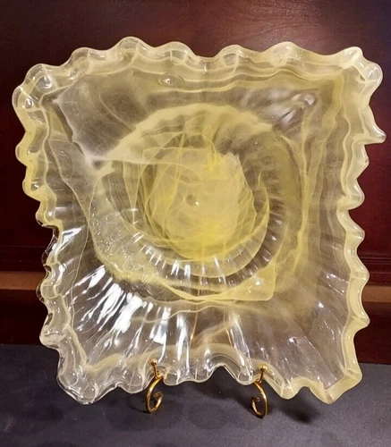 Gorgeous Lavorazione Arte Murano Art Glass-Yellow 15”x15” Hand Blown Glass Bowl