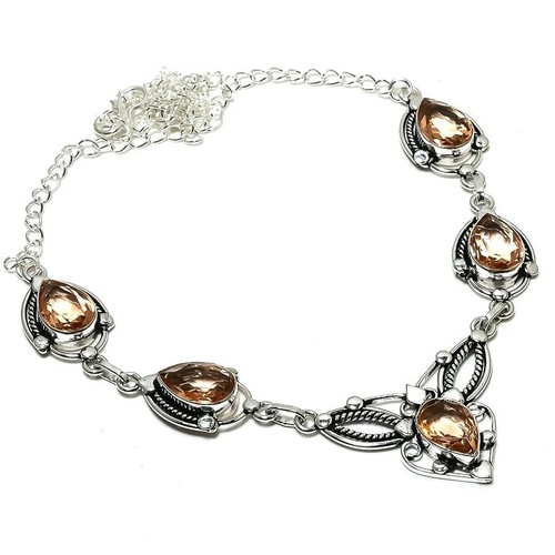 Collier Pendentif Morganite En Argent 925 – Fait Main, Pierre Créée Rose Pêche, 45 Cm
