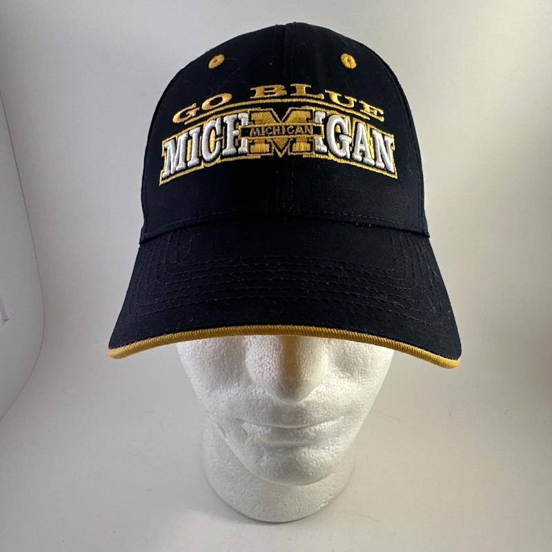 University of Michigan Wolverines Go Blue Baseball Hat Cap Embroidered Blue
