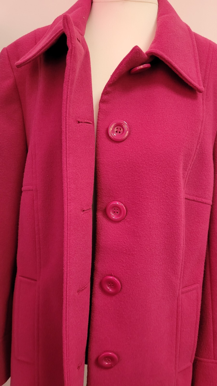 EWM Coat UK16 Raspberry Button Through Collared Mid Length Pre-Owned image 2