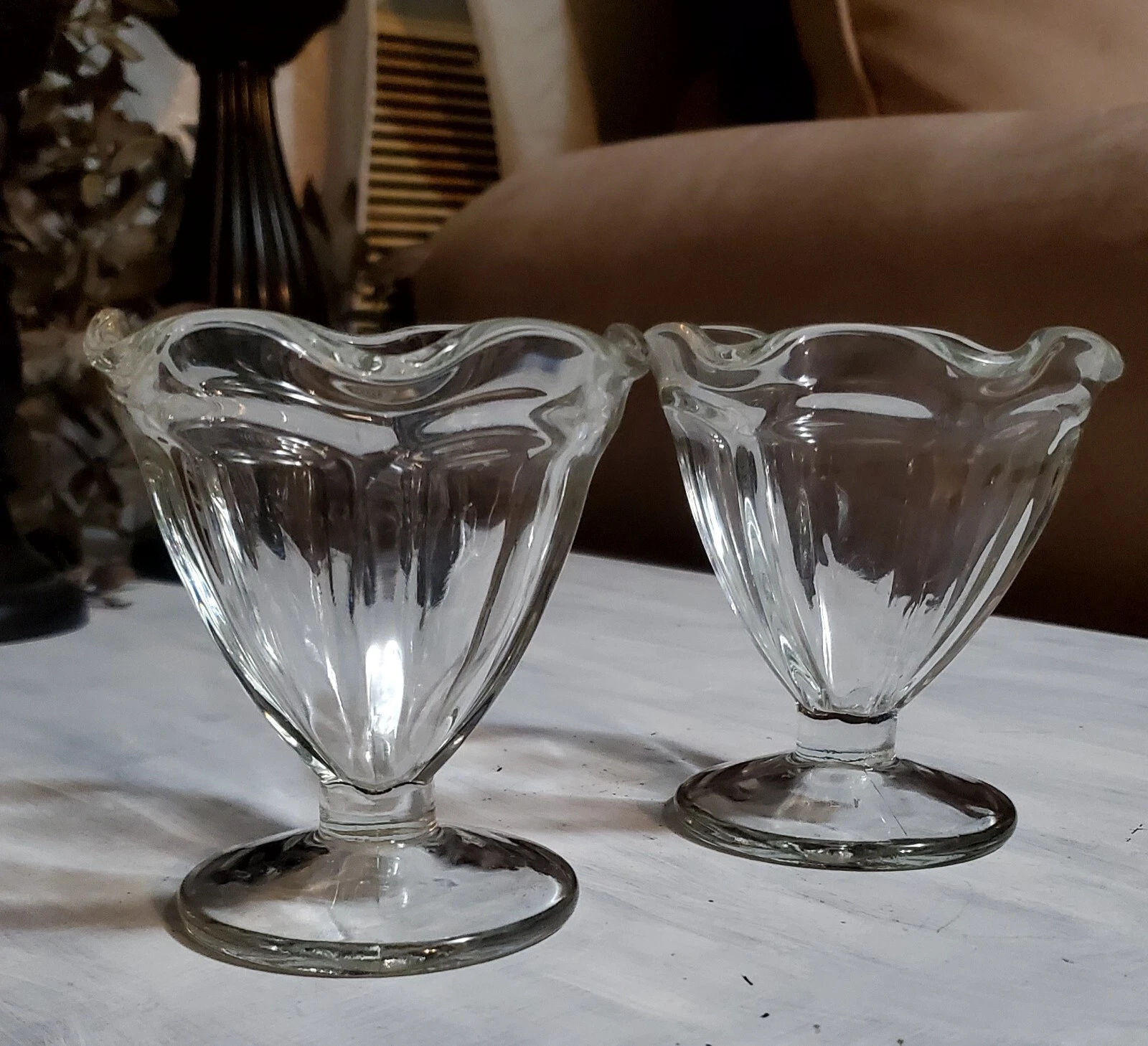 VTG Anchor Hocking Ice Cream Sundae Dishes Footed Clear Glass Set Of 2   4” H