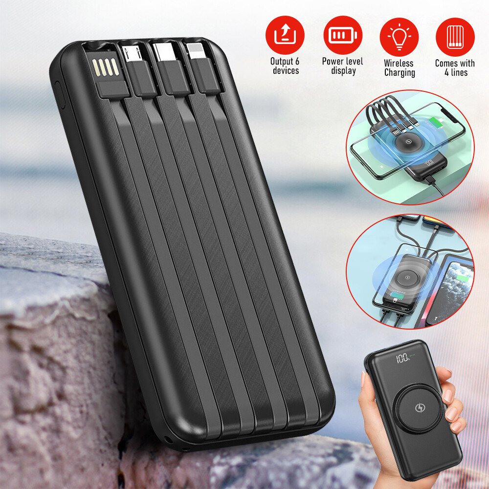 25800mAh Power Bank with 4 Cables - Fast Portable Charger for Phones