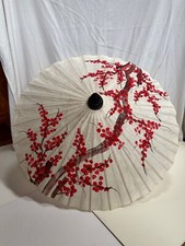 vintage antique Asian rice paper and bamboo parasol umbrella hand painted
