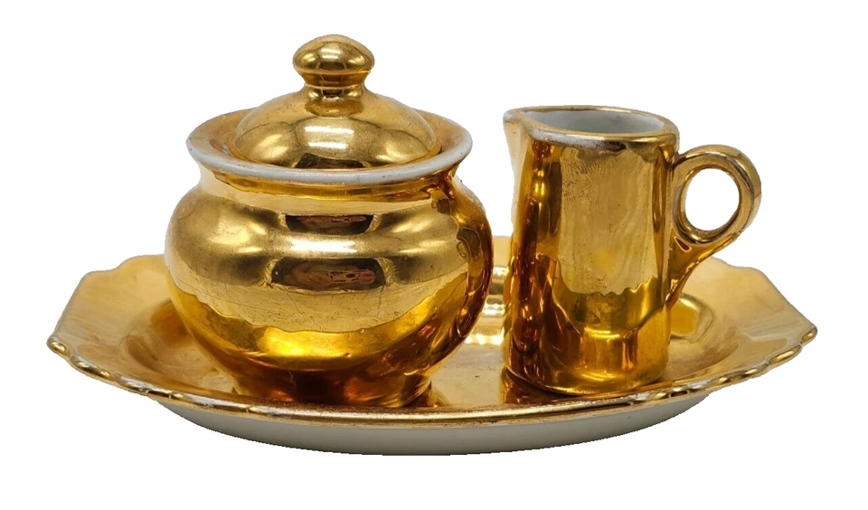 Crema de azúcar de colección "RARA" LIDO W.S George Canarytone oro satinado 22 quilates con bandeja Foto 2 de 4