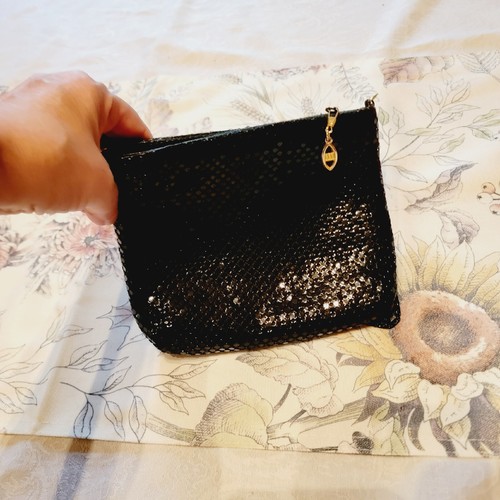 Shiny Black Mesh Purse with Long Chain Shoulder Strap, Handbag - Picture 4 of 5