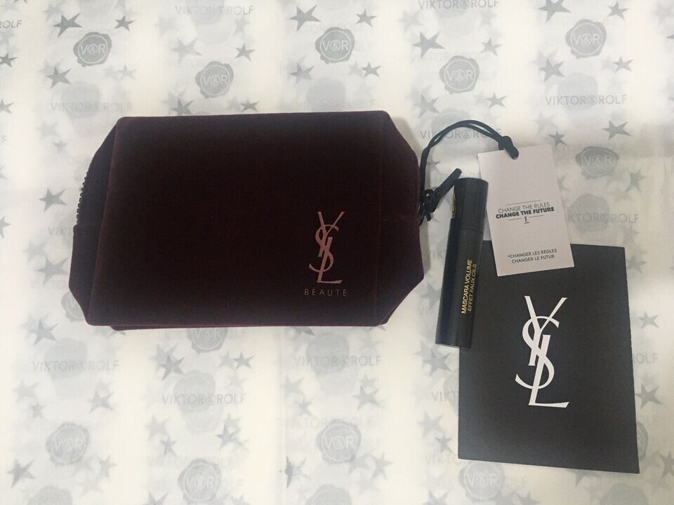 SAINT LAURENT YSL Beaute Borsa Trucco Mini Velluto Nera CON MASCARA EFFETTO VOLUME FINTE CILS 2ML