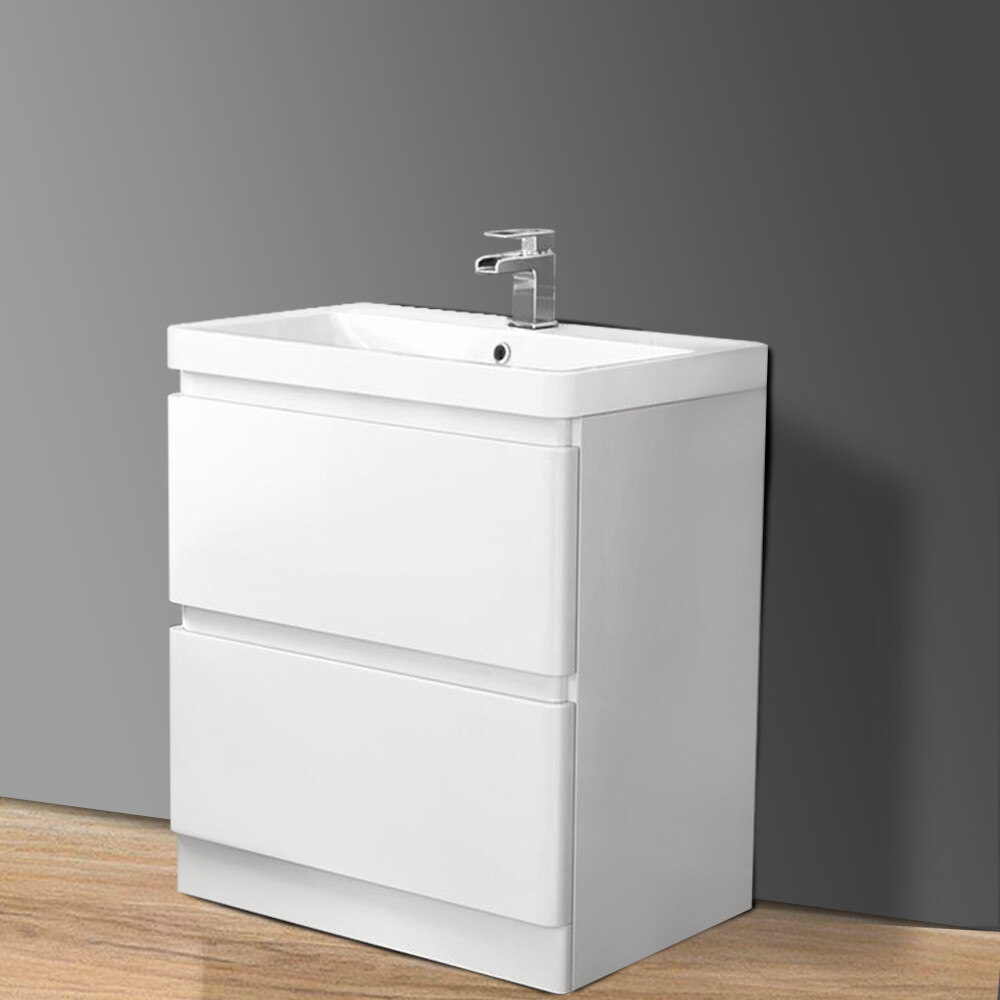 800mm Bathroom Vanity Unit Basin Sink 2 Drawer Cabinet Furniture Gloss White