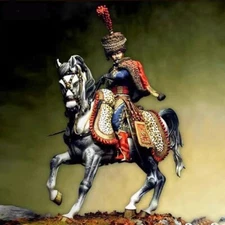 1/24 Scale Napoleonic Hussar Resin Figure Mounted Elite Soldier in Full Dress