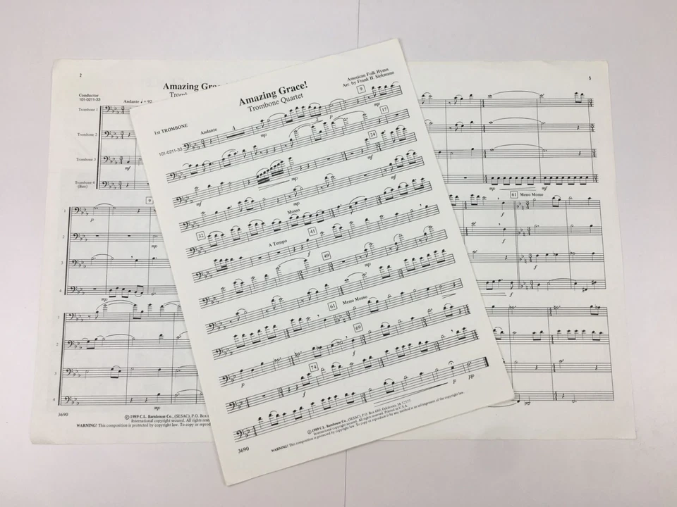 Amazing Grace Trombone Quartet Sheet Music Grade 3 Frank Siekmann CL Barnhouse - Image 3 of 4