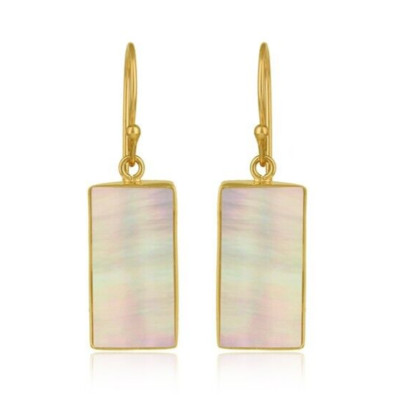 Handmade Mother Of Pearl Bar Earring Gold Plated Gemstone Earring Gift Jewelry