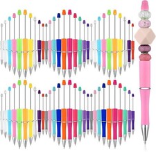 60 Pieces Plastic Beadable Pen Bead Ballpoint Pen Black Ink Beaded Pens for K...