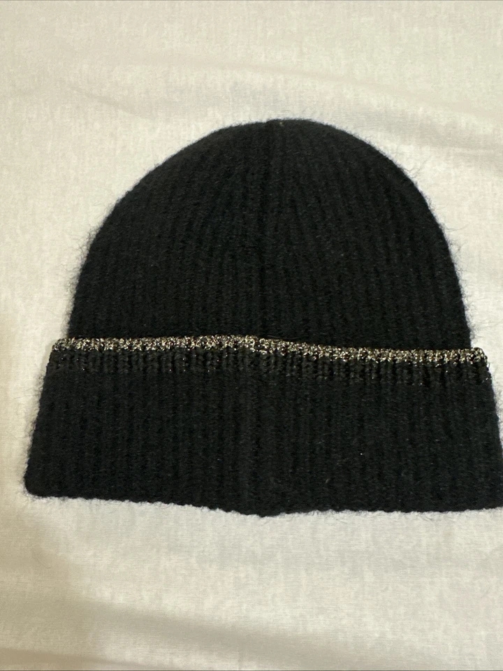 Woman Winter Hat Black Knit Gold Thread Trim Detail Unworn BnWot - Image 2 of 4