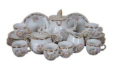 25pc Antique Miniature Porcelain Gilded Daisies Childs Doll Play Tea Set 4"