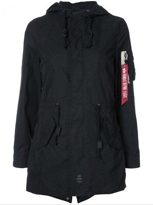 NEW Alpha Industries Inc Women s Diplomat Fishtail Black Hooded Parka Sz XS
