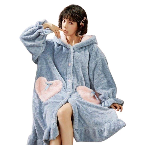 Mädchen Hase Kaninchen lange Ohren Nachthemd warm Flanell Kapuze dick Nachtwäsche PJ's - Bild 36 von 40