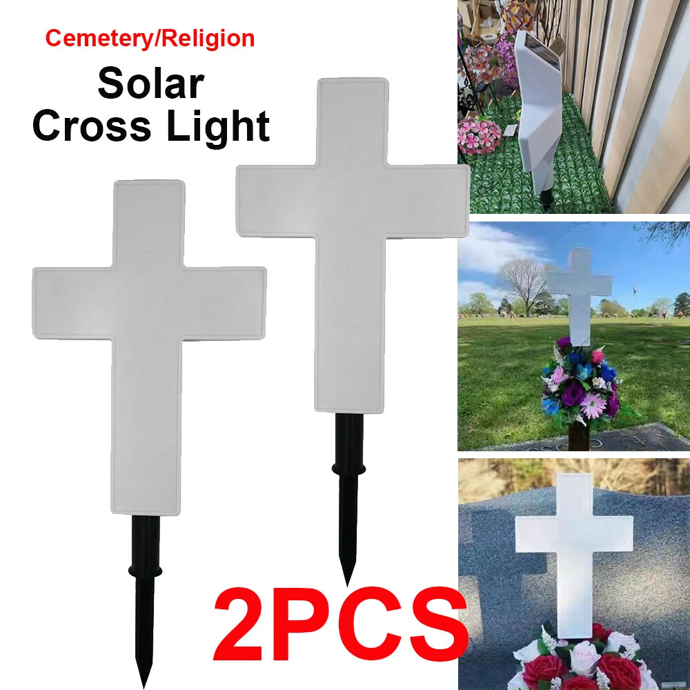2PCS Solar LED Cross Stake Light Eternal Memorial Grave Garden