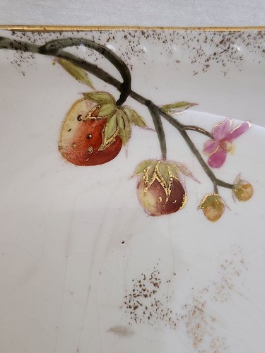 PIATTO DA PORTATA Fragola, Vassoio, Faience, Maiolica, Luneville, Francia, 1880, 9" - Foto 5 di 11