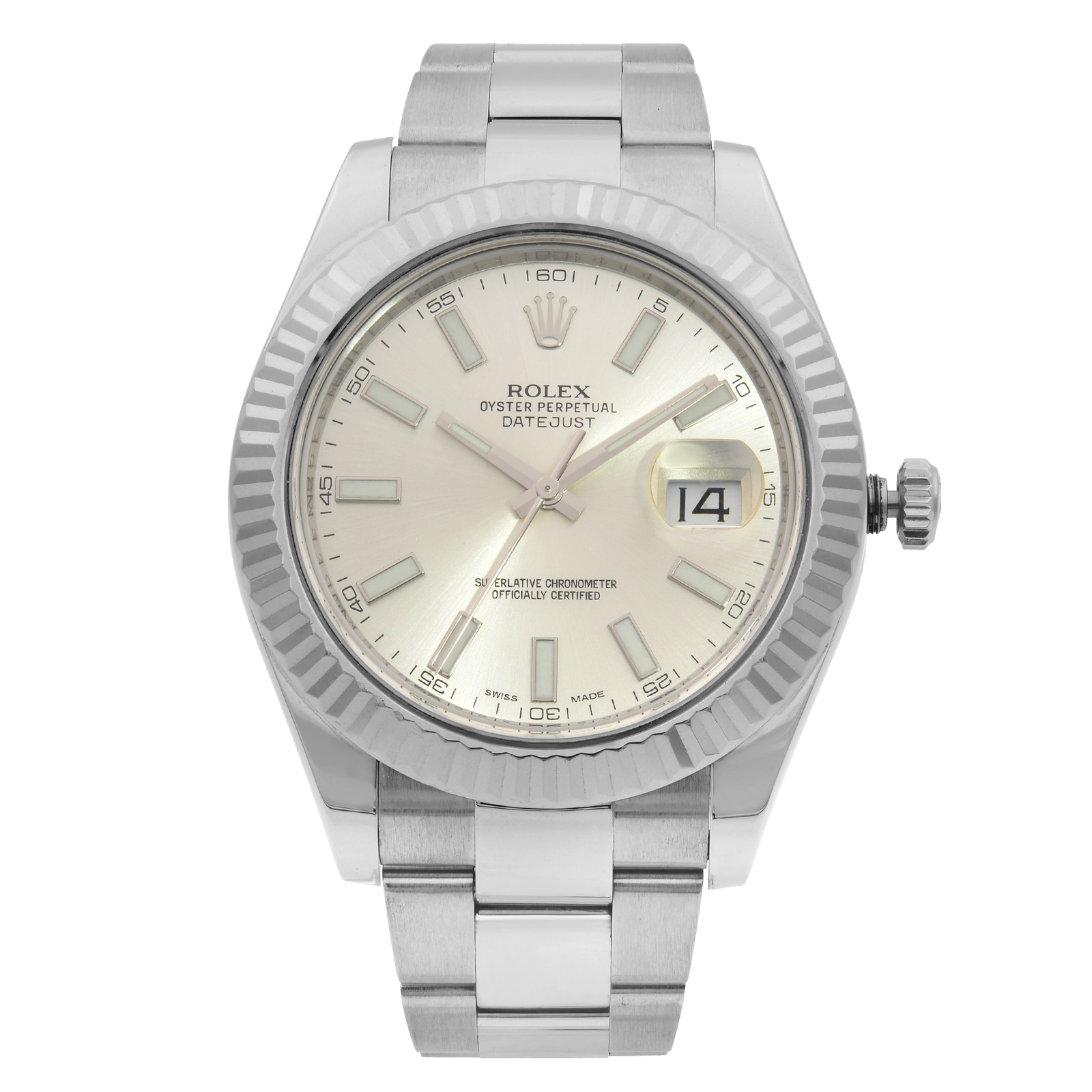 Rolex Datejust II Steel 18K White Gold Silver Dial Automatic Mens Watch 116334