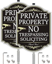  2 Pack Large No Trespassing Signs Private 36 x 10 x 0.04 inches, Black gold
